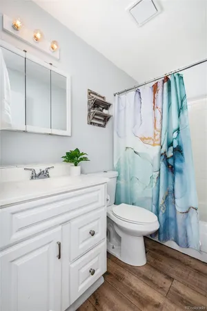 a bathroom with a sink a toilet and a shower