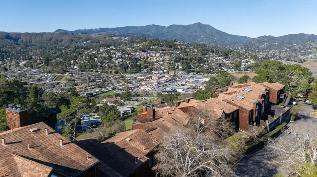 an aerial view of residential house and green space