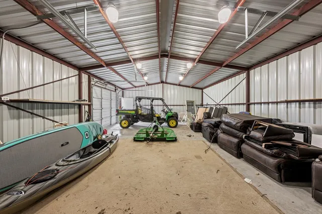 a garage with furniture