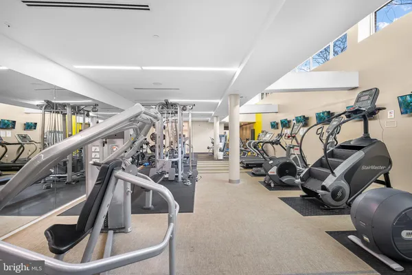 a view of a room with gym equipment
