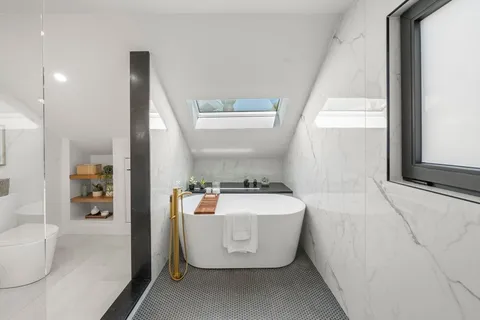 a view of a bathtub in a room