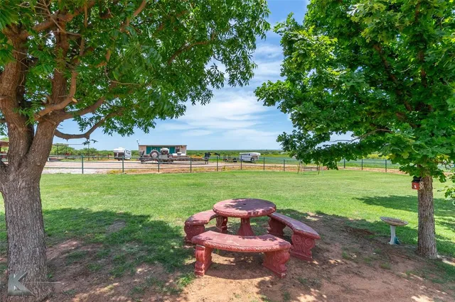 a yard with green space and trees