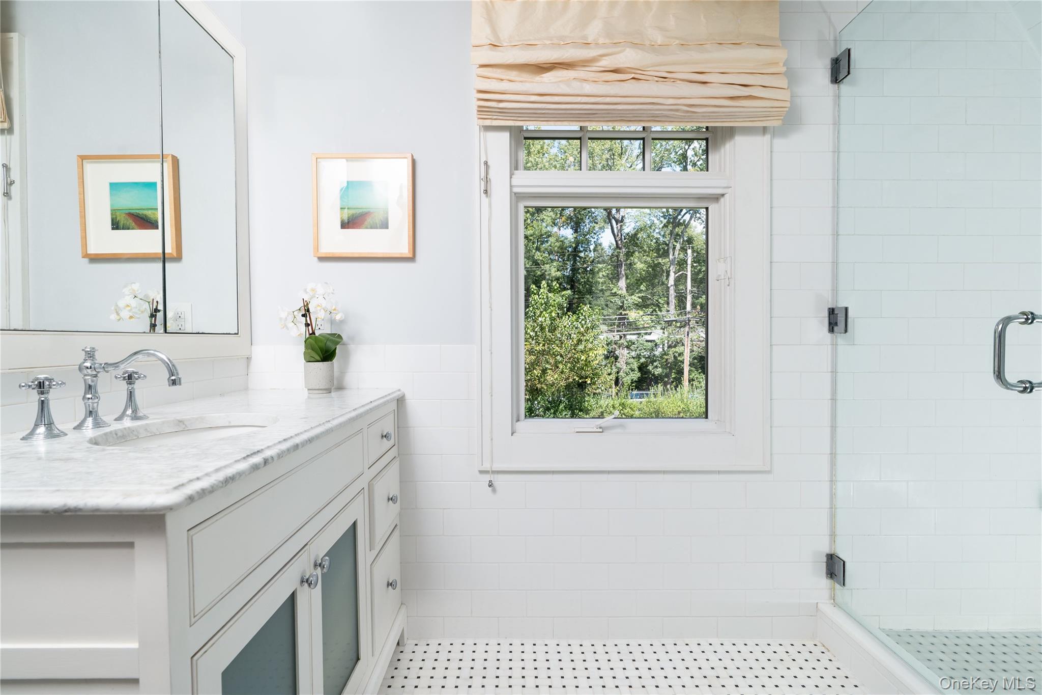 141 Washington Spring Road Palisades, NY 10964 - Photo 36 of 50 a bathroom with a granite countertop sink a toilet a window and a shower