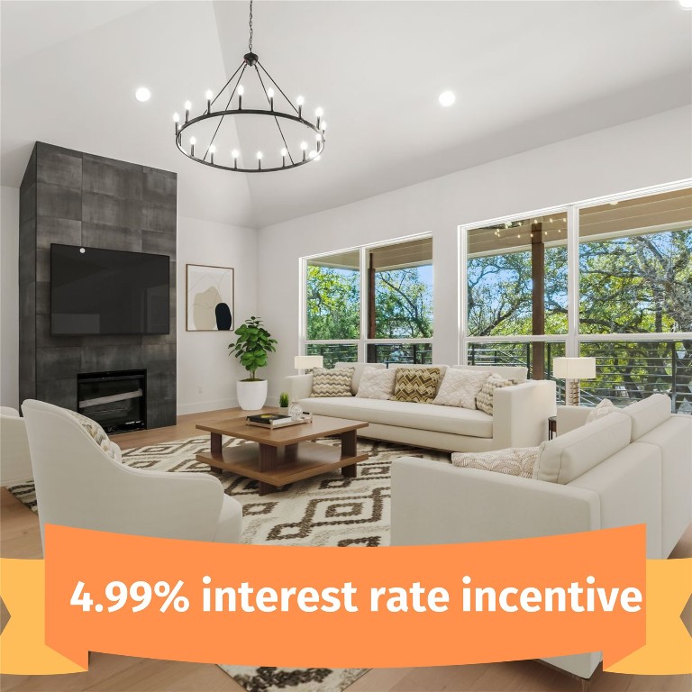 300 Bedford Drive Spicewood, TX 78669 - Photo 4 of 37 a living room with fireplace furniture and a large window
