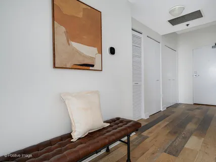 a view of workspace with wooden floor