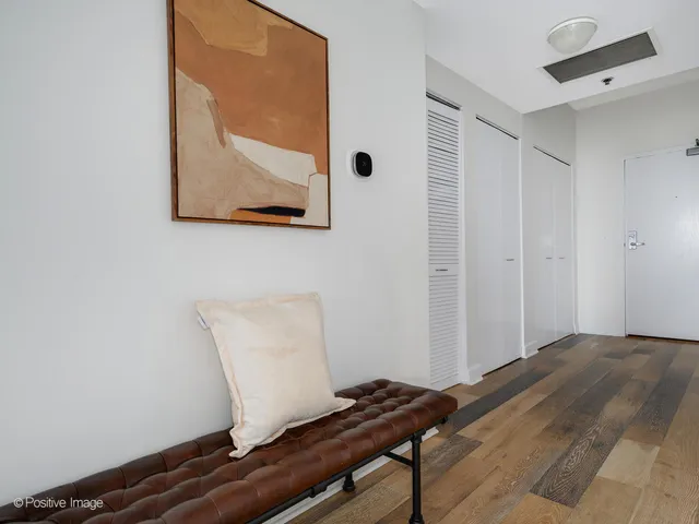 a view of workspace with wooden floor