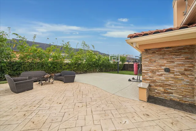 a view of a terrace with outdoor seating and plants