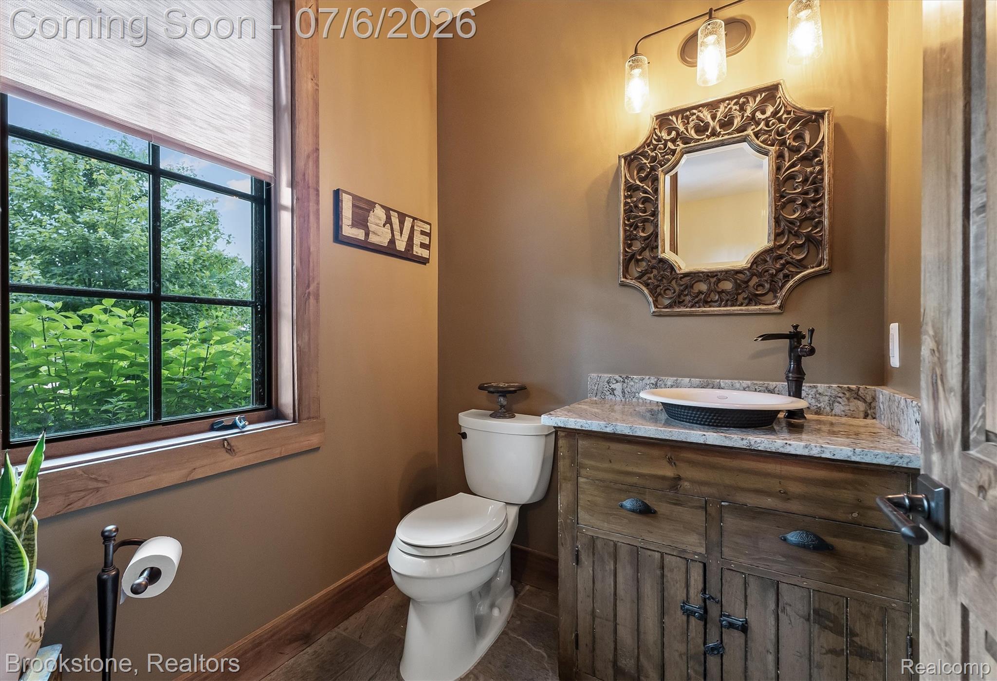 5458 Boulderwood Ridge Clarkston, MI 48348 - Photo 20 of 52 Powder room with Clarkston's Miller Farm antique custom vanity