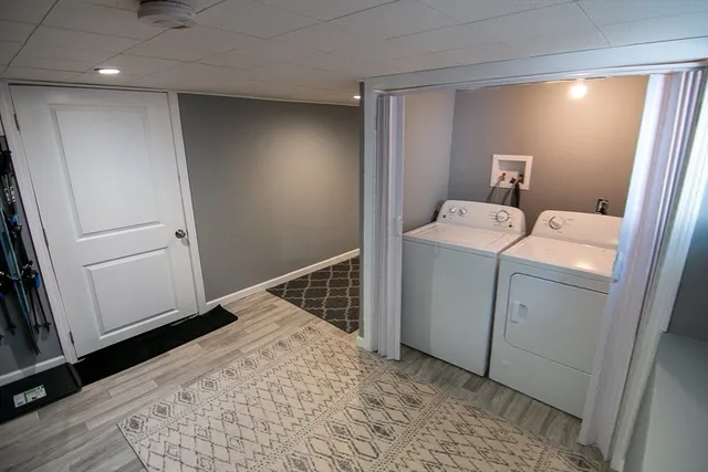 a storage room with a washer and dryer