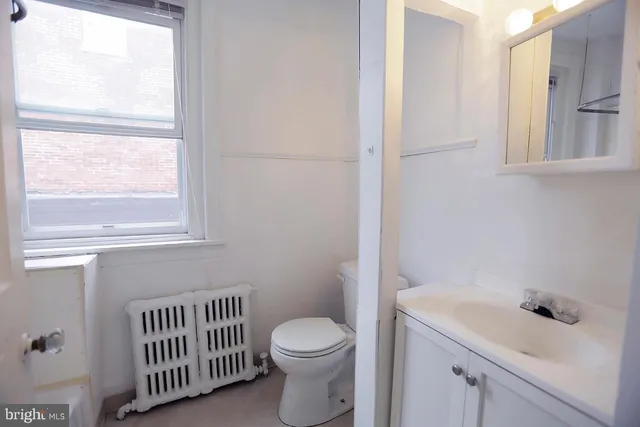 a bathroom with a sink toilet and a window