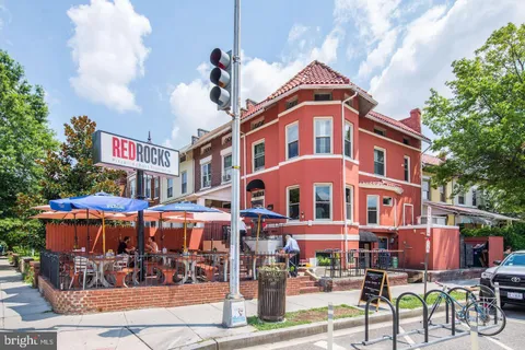 a front view of a building with street