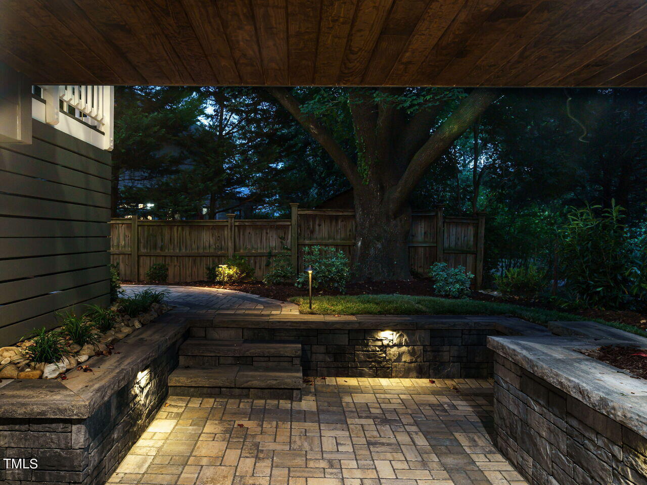 1804 Bickett Boulevard Raleigh, NC 27608 - Photo 31 of 56 Covered Patio with Landscape Lighting
