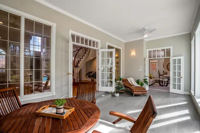 a view of a livingroom with furniture and porch