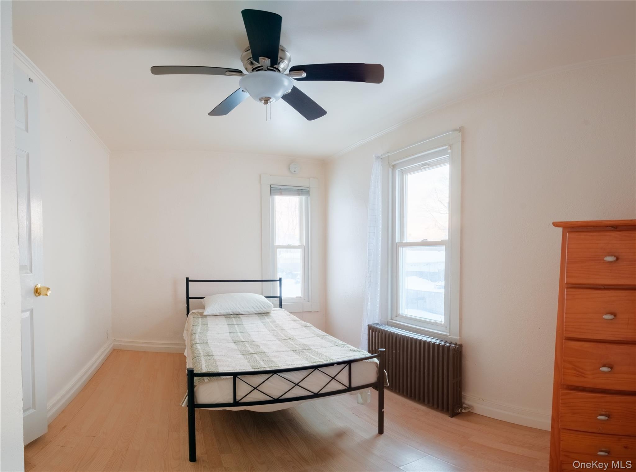 925 Constant Avenue Peekskill, NY 10566 - Photo 14 of 26 Bedroom with radiator, light wood-style floors, and ceiling fan