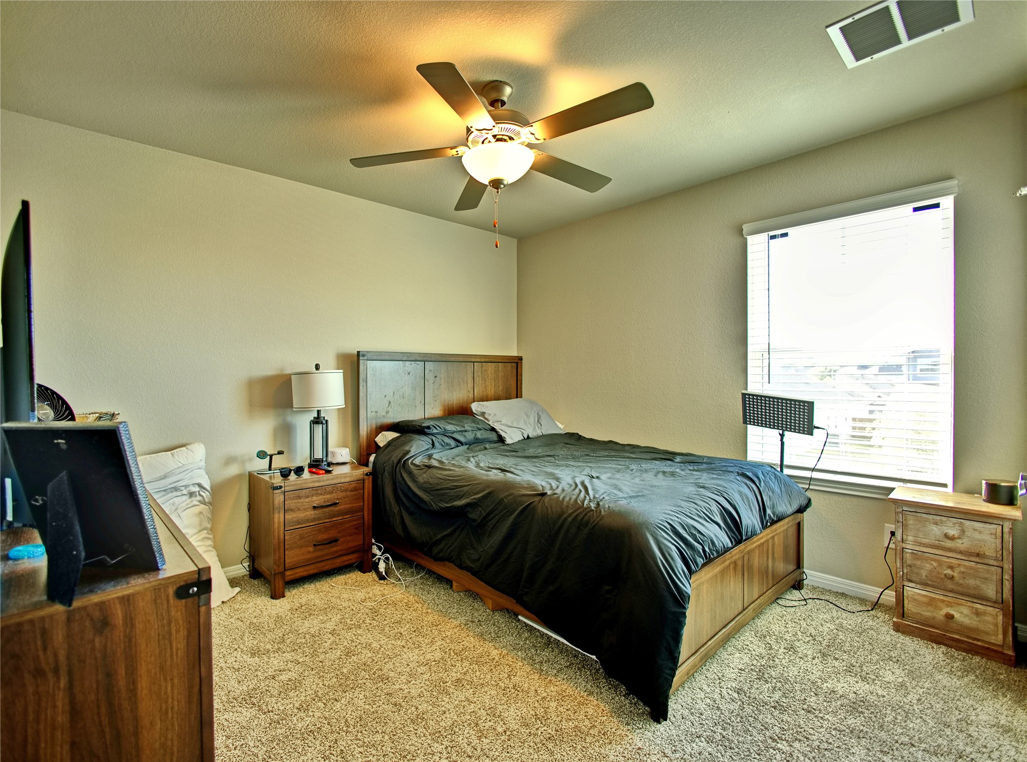 2809 Moyer Lane Round Rock, TX 78665 - Photo 12 of 22 Bedroom featuring light colored carpet and a ceiling fan