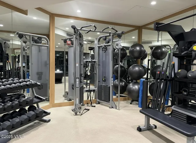 a view of a room with gym equipment