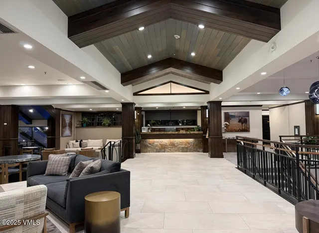 a view of a lobby with furniture