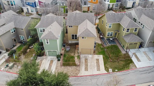 aerial view of a house with a swimming pool