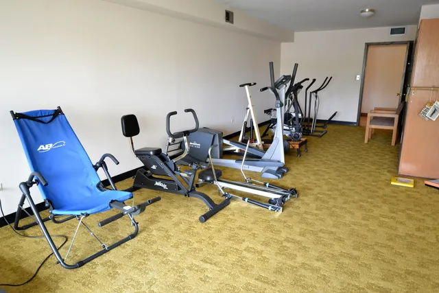 a view of a room with gym equipment