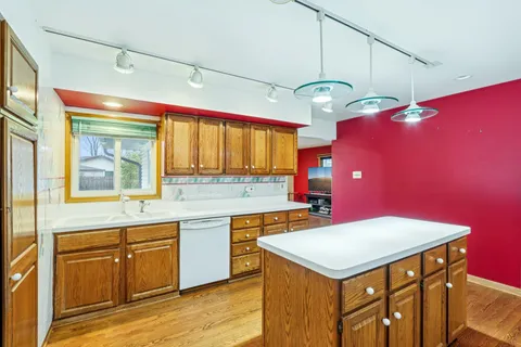 a kitchen with a stove a sink dishwasher and a refrigerator