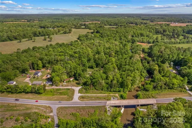 a view of a city with lush green forest