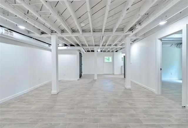 a view of a hallway with a table