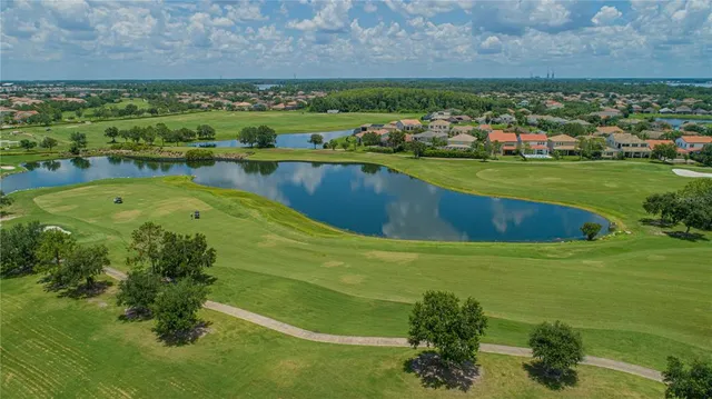 a view of a lake with a city view