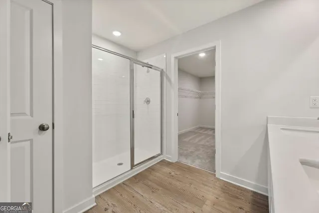 a view of a room with racks on the wall