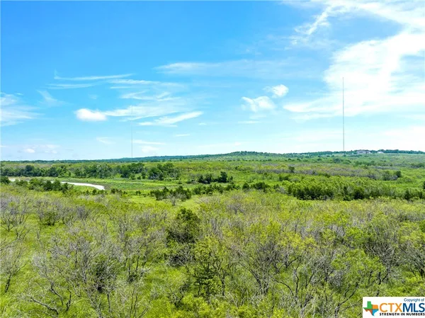 a view of a green field with lots of bushes