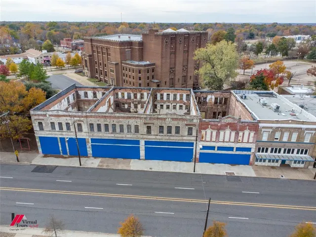 a view of a building with street view