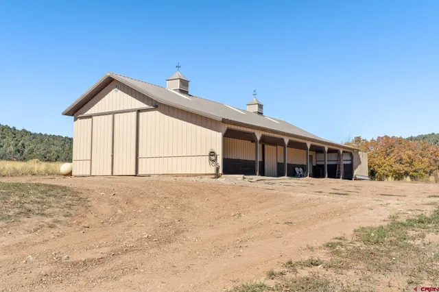 a view of a dry yard with wooden fence