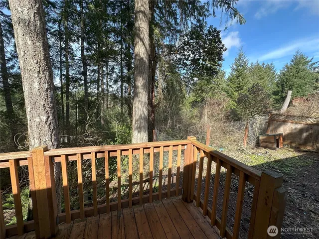 a view of a wooden roof deck