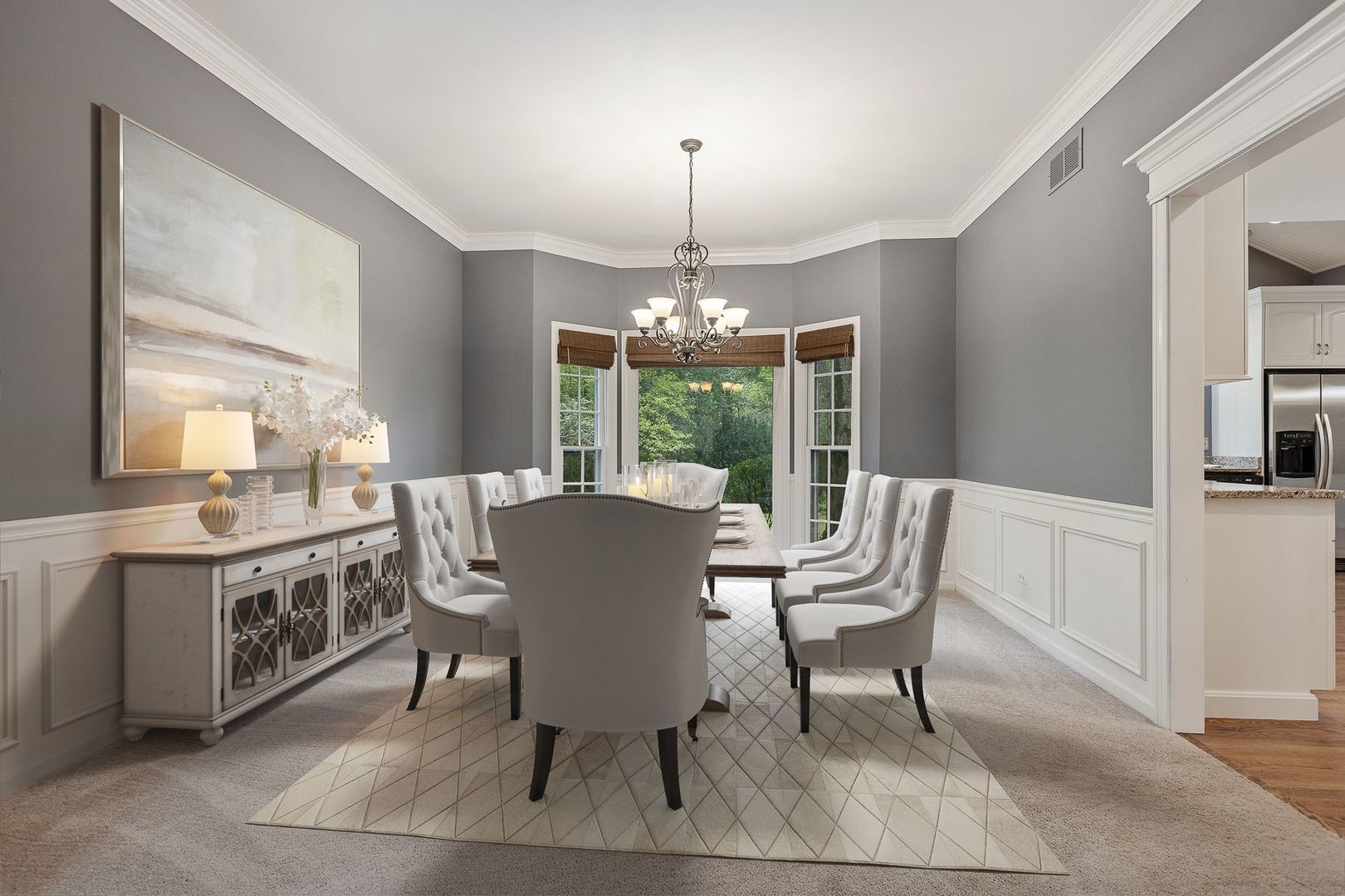 1540 West Wiesbrook Road Wheaton, IL 60189 - Photo 14 of 36 a dining room with furniture a chandelier and wooden floor