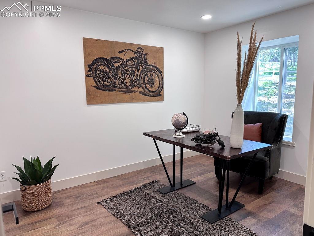 14546 Pine View Road Larkspur, CO 80118 - Photo 15 of 37 Office space featuring wood finished floors and recessed lighting