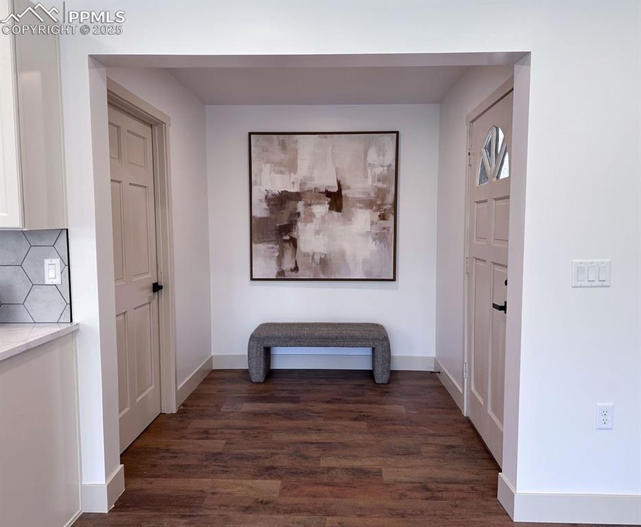 14546 Pine View Road Larkspur, CO 80118 - Photo 3 of 37 Foyer entrance featuring dark wood finished floors