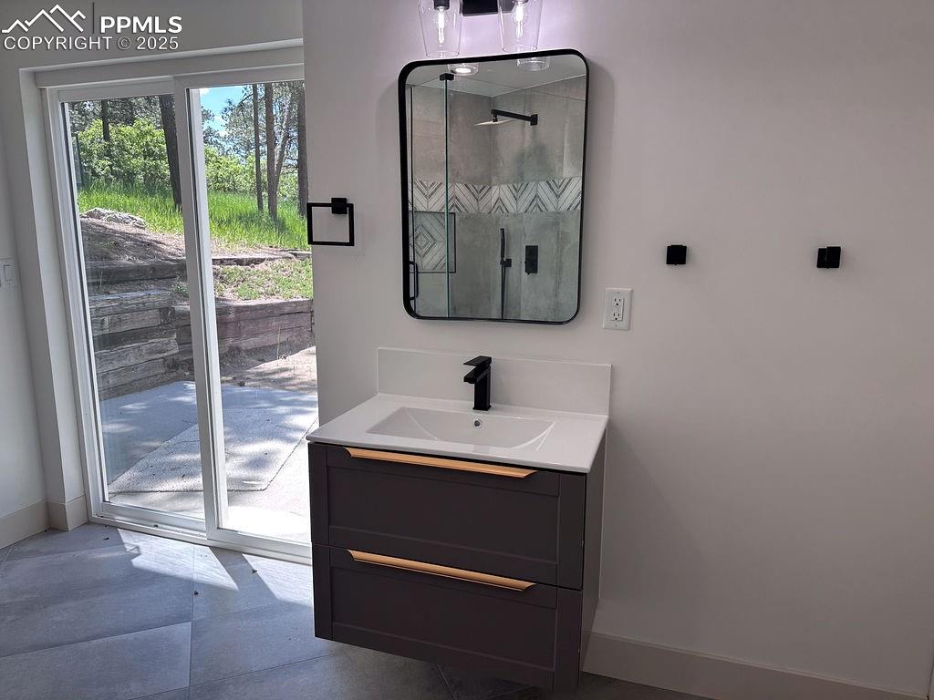 14546 Pine View Road Larkspur, CO 80118 - Photo 32 of 37 Bathroom with vanity and a shower