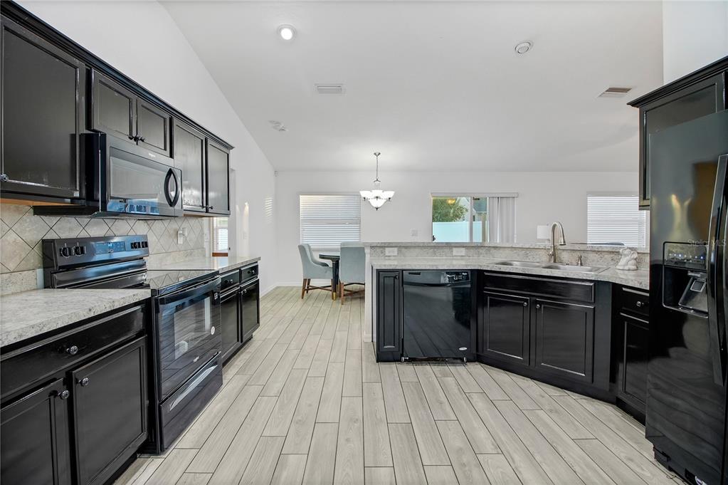 314 Stone Castle Loop Lady Lake, FL 32159 - Photo 18 of 42 a kitchen with stainless steel appliances granite countertop a stove a sink and a microwave