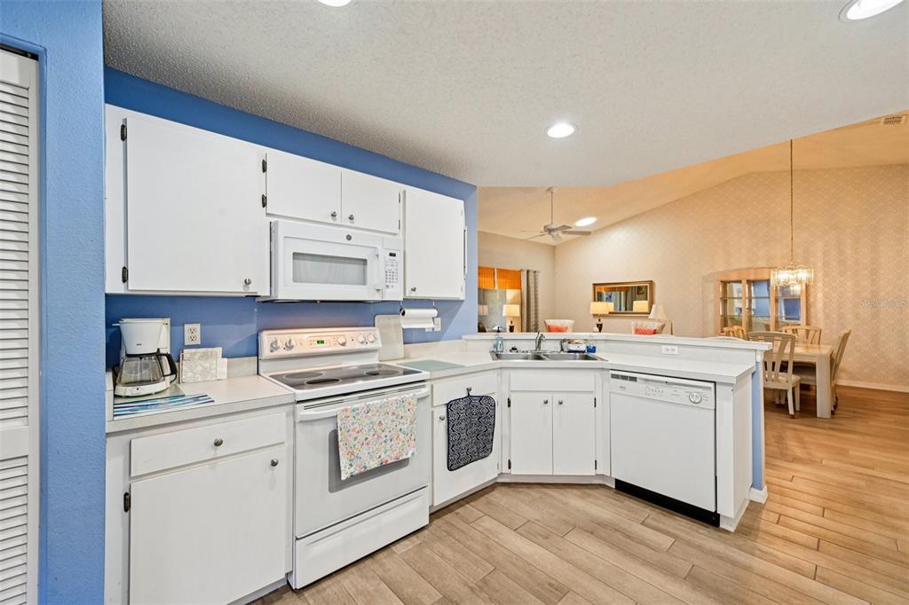 2215 Olive Branch Drive Sun City Center, FL 33573 - Photo 8 of 60 a kitchen with stainless steel appliances granite countertop a sink and cabinets with wooden floors
