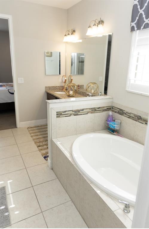 1216 Old Windsor Way Spring Hill, FL 34609 - Photo 14 of 31 a bathroom with a granite countertop sink a mirror and bathtub