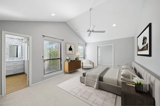 a workspace with furniture and lamp