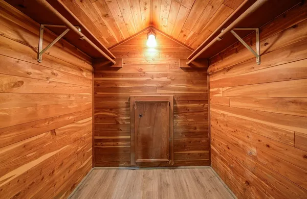 a view of wooden door