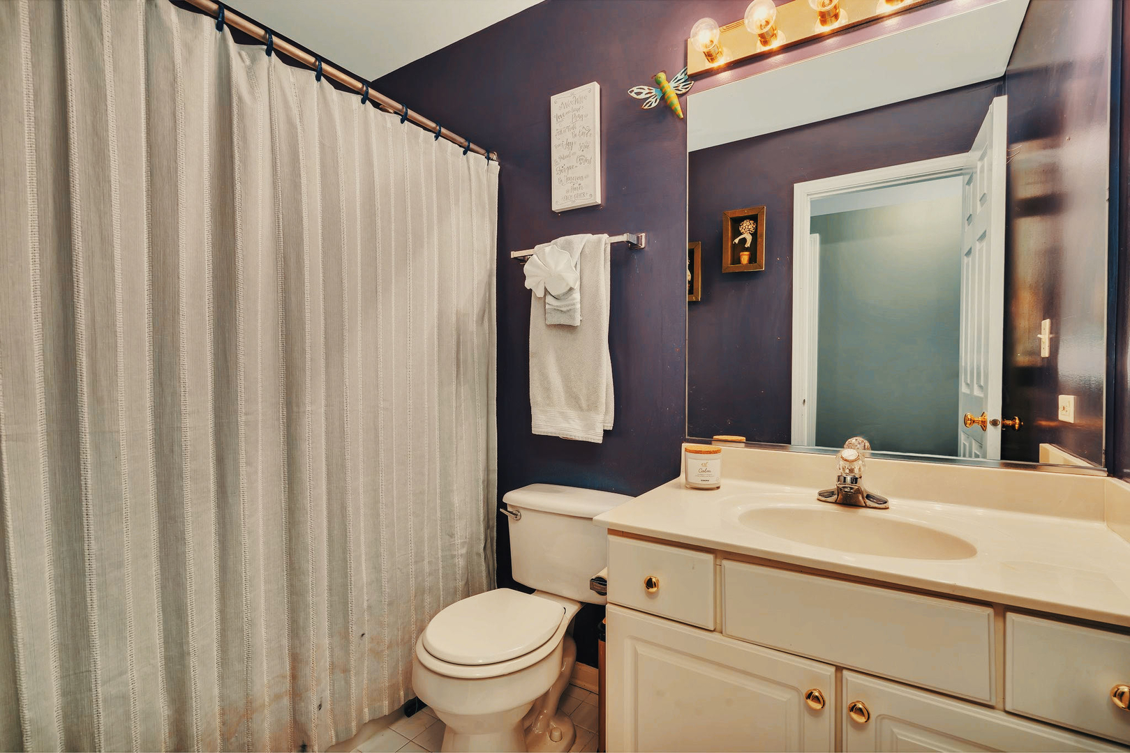 7312 Atkinson Circle Plainfield, IL 60586 - Photo 18 of 27 a bathroom with a sink a toilet and shower curtain
