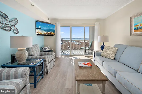 a living room with furniture and a floor to ceiling window