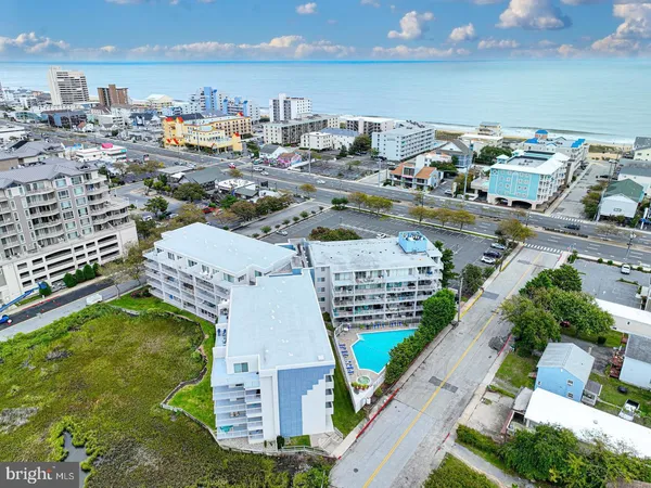 a view of a building with an ocean view