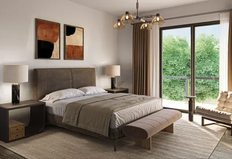 a bedroom with a bed wooden floor and window