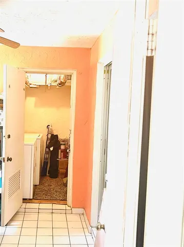 a view of a balcony from door