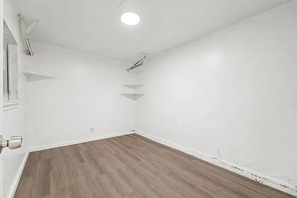an empty room with a workbench