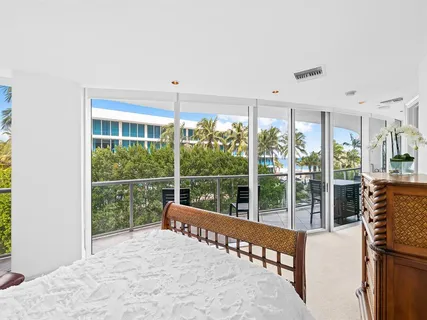 a view of a room with a large window