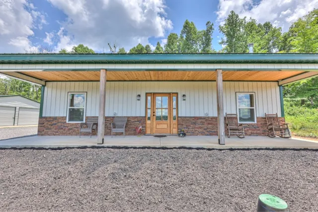 a view of a porch with a backyard
