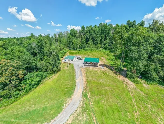 a view of a swimming pool with a yard